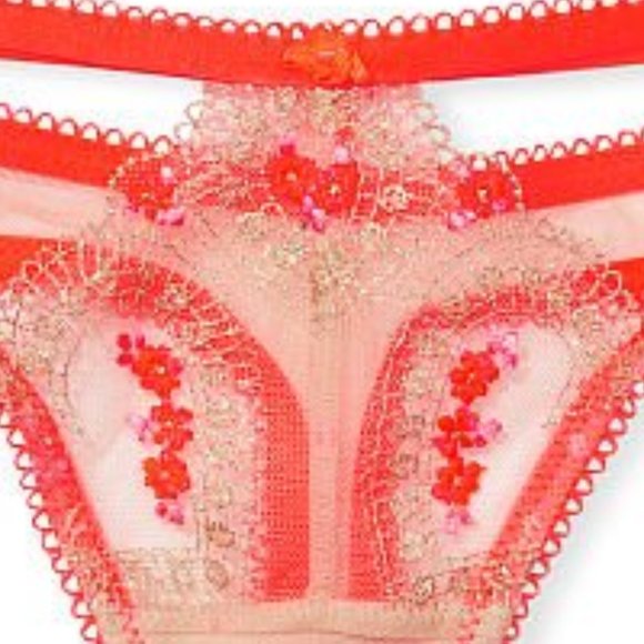 VS DREAM ANGELS Sweetheart Strappy Thong Panty Champagne Coral Blaze NWT - Picture 13 of 16